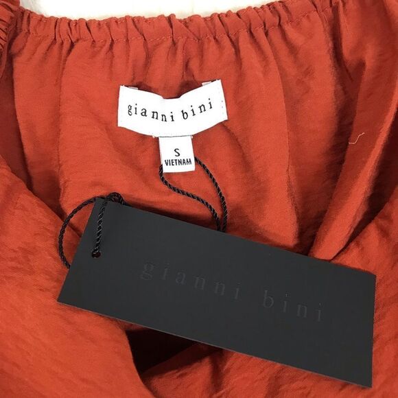 GIANNI BINI Burnt Orange Cropped Peasant Blouse Top Puff Sleeve Size Small New - Picture 5 of 13